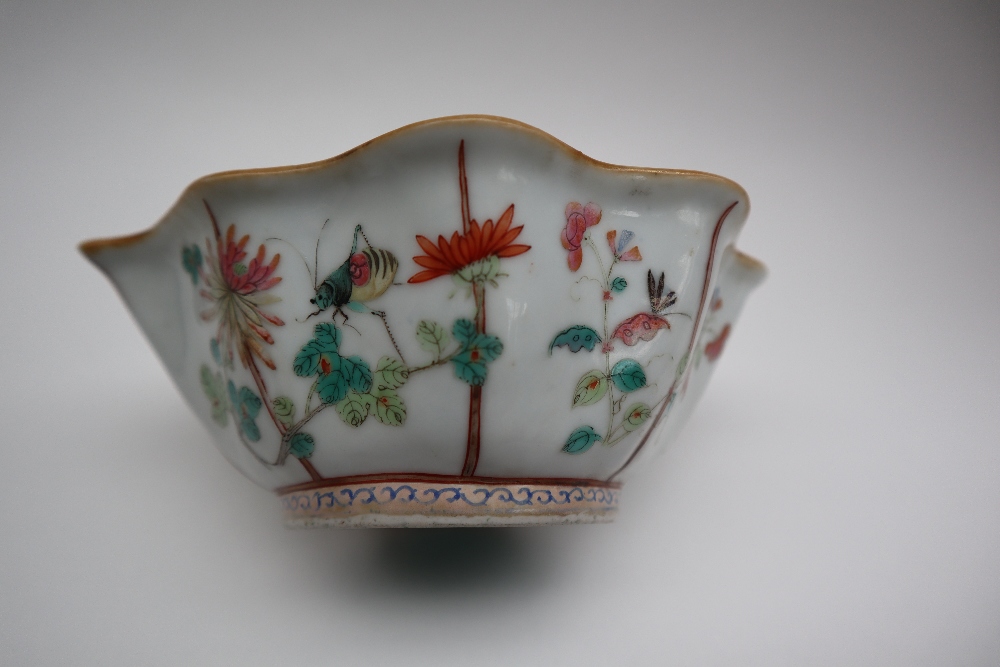 A Chinese famille rose porcelain bowl of lobed shape, - Image 6 of 9