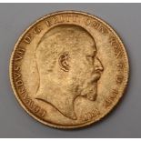 An Edward VII gold sovereign,