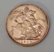 An Edward VII gold sovereign, dated 1906,