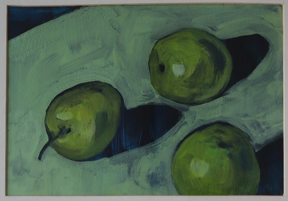 Linsey Lamont Apples Gouache Signed 18. - Image 2 of 4