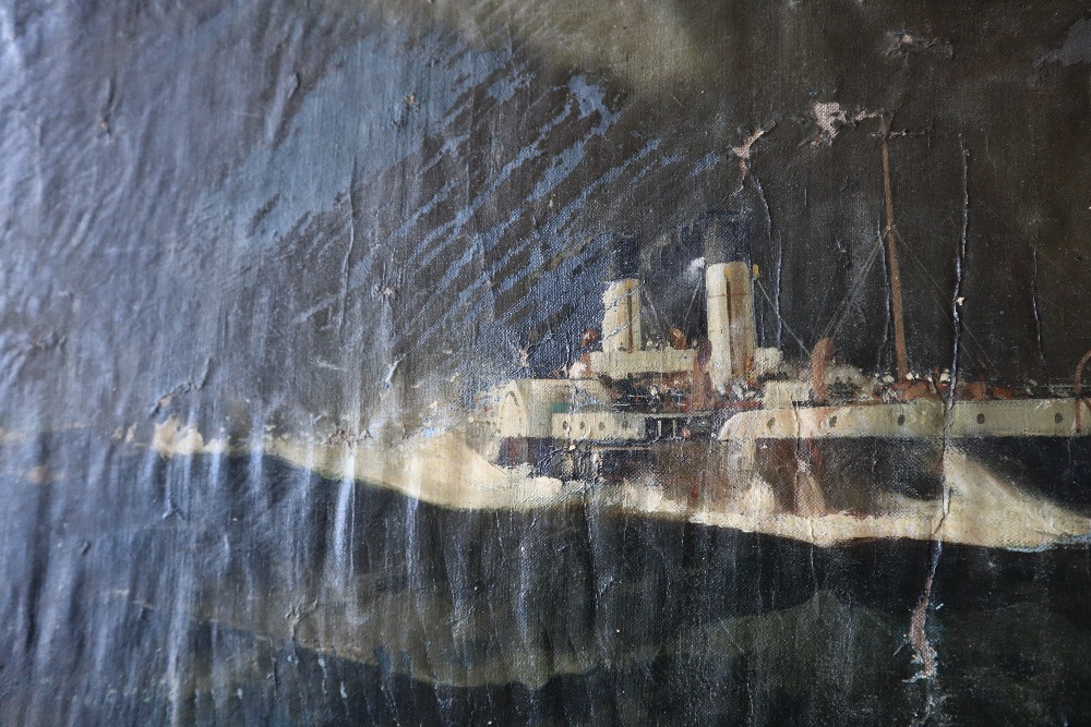 Leslie Carr (1891-1969) A steam ship at sea Oil on canvas (unframed) Signed 52. - Image 3 of 5