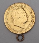 A George III gold sovereign dated 1817 with a ring mount, 7.