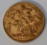 An Edward VII gold sovereign,