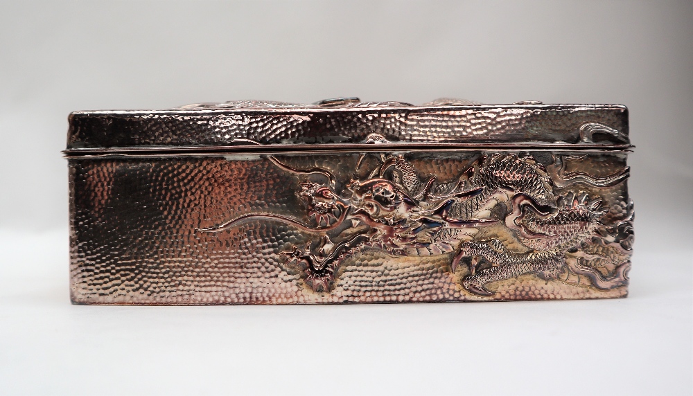 A Chinese silver cigarette case, the top decorated with a dragon and initialled, marked 90, - Image 7 of 15