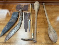 A Gurkha knife together with an antler handled dagger,