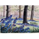 James Sargent A woodland scene with blue bells in the foreground Watercolour Together with a large