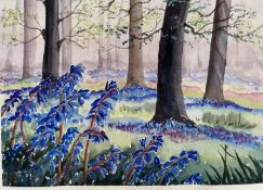 James Sargent A woodland scene with blue bells in the foreground Watercolour Together with a large