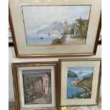 E St Johns An Italian harbour scene Watercolour Signed Together with a watercolour of Lake Garda
