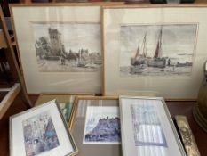 G F Rose A Harbour Scene Watercolour Signed Together with another by the same hand and assorted