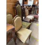 A pair of 19th century gilt decorated salon chairs together with an oak framed chair three other