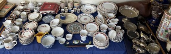 A large lot including part tea sets, bowls, pipe,