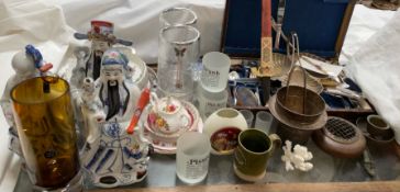 Bar craft wine coolers together with porcelain figures, drinking glasses,