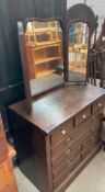 A modern stained pine chest of drawers together with a triptych dressing table mirror