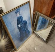 After Renoir The lady in blue A print Together with a gilt wall mirror