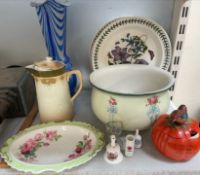 Portmeirion plates together with a glass vase, chamber pot,