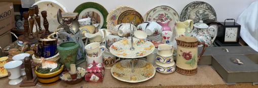 A Clarice Cliff Celtic harvest pattern two tier cake stand together with part tea sets, jugs,