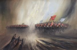 John Bampfield Cavalry at full charge Oil on canvas Signed 50 x 75cm