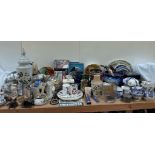 A Copeland Spode "Spode's Byron" blue and white part tea set together with a papier mache box and