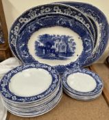 A Blue and white Bristol pottery part dinner set together with two blue and white meat plates