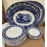 A Blue and white Bristol pottery part dinner set together with two blue and white meat plates