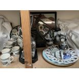 Art deco style figures, together with a Japanese part tea set, print,