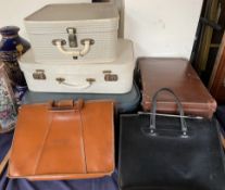 A collection of suitcases,