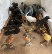Heredities Bronzed figures together with porcelain model birds