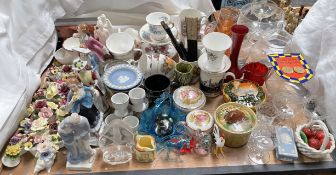 A Paragon part tea set together with continental figures, porcelain floral displays, wedgwood,