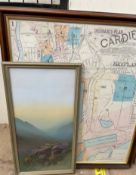 Alex Pocock Moorland scene Watercolour Signed Together with an Insurance plan of Cardiff