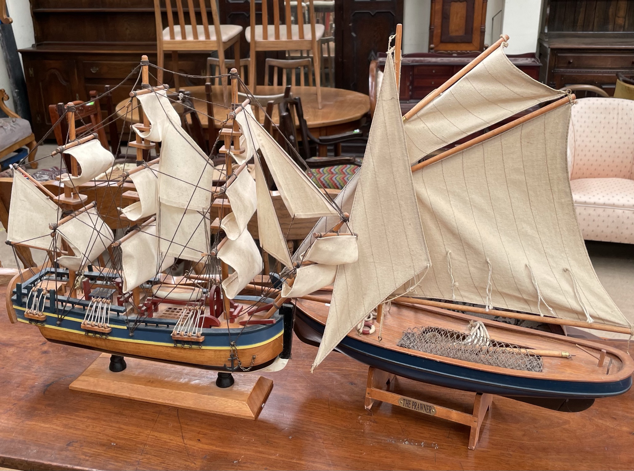 A model ship, "The Prawner",