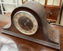 An oak cased 20th century Napoleon hat mantle clock