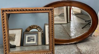 A mahogany framed wall mirror of oval form together with a square mirror