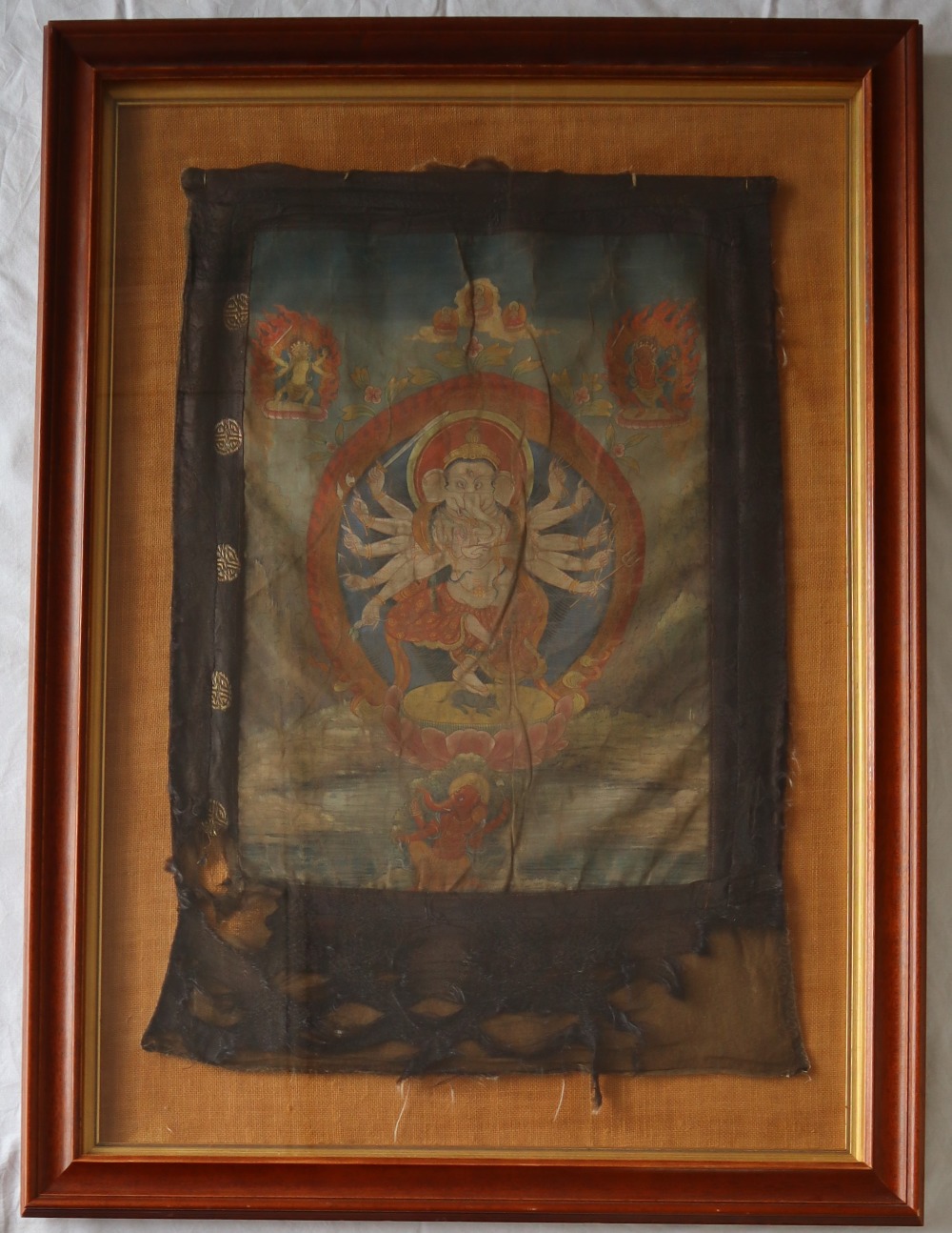Indian School Lord Ganesh Watercolour on silk 72 x 48cm