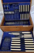 An Edward Frankland & Co electroplated part flatware service contained within an oak case