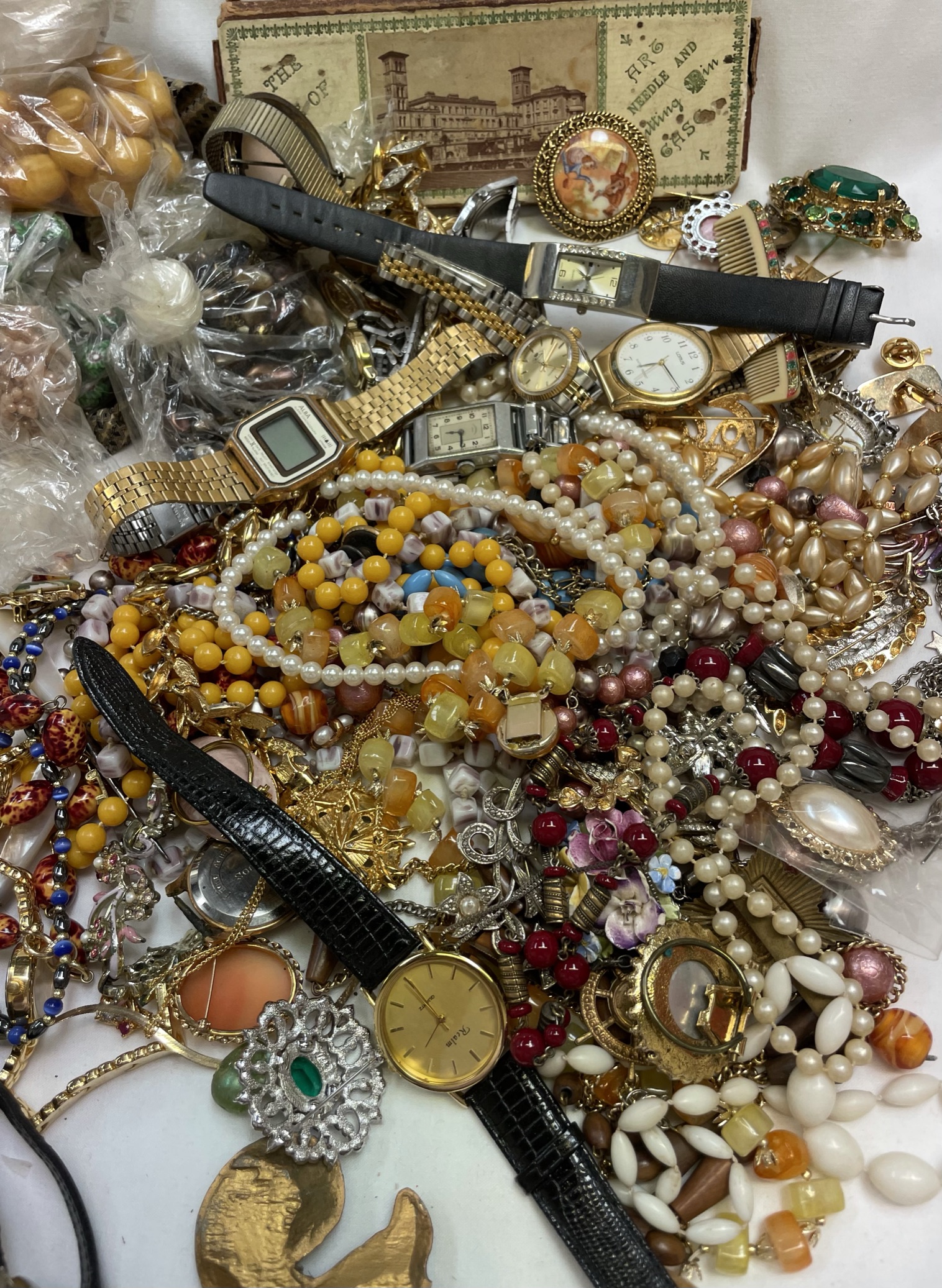 Assorted costume jewellery including bead necklaces, cufflinks, wristwatches, Japanese purse, - Image 2 of 2