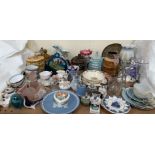 Novelty tea pots together with part tea sets, drinking glasses, vases,