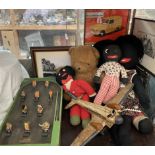 A Mettoy Airways tin plate aeroplane together with a Chad Valley pin ball machine, teddy bears,