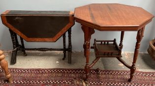 A late Victorian octagonal drop leaf table with burr walnut crossbanding together with an Edwardian