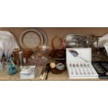 A Mdina glass paperweight together with a glass dressing table set,