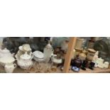 An extensive lot including Stoneware foot warmer, storage jars, part tea sets,