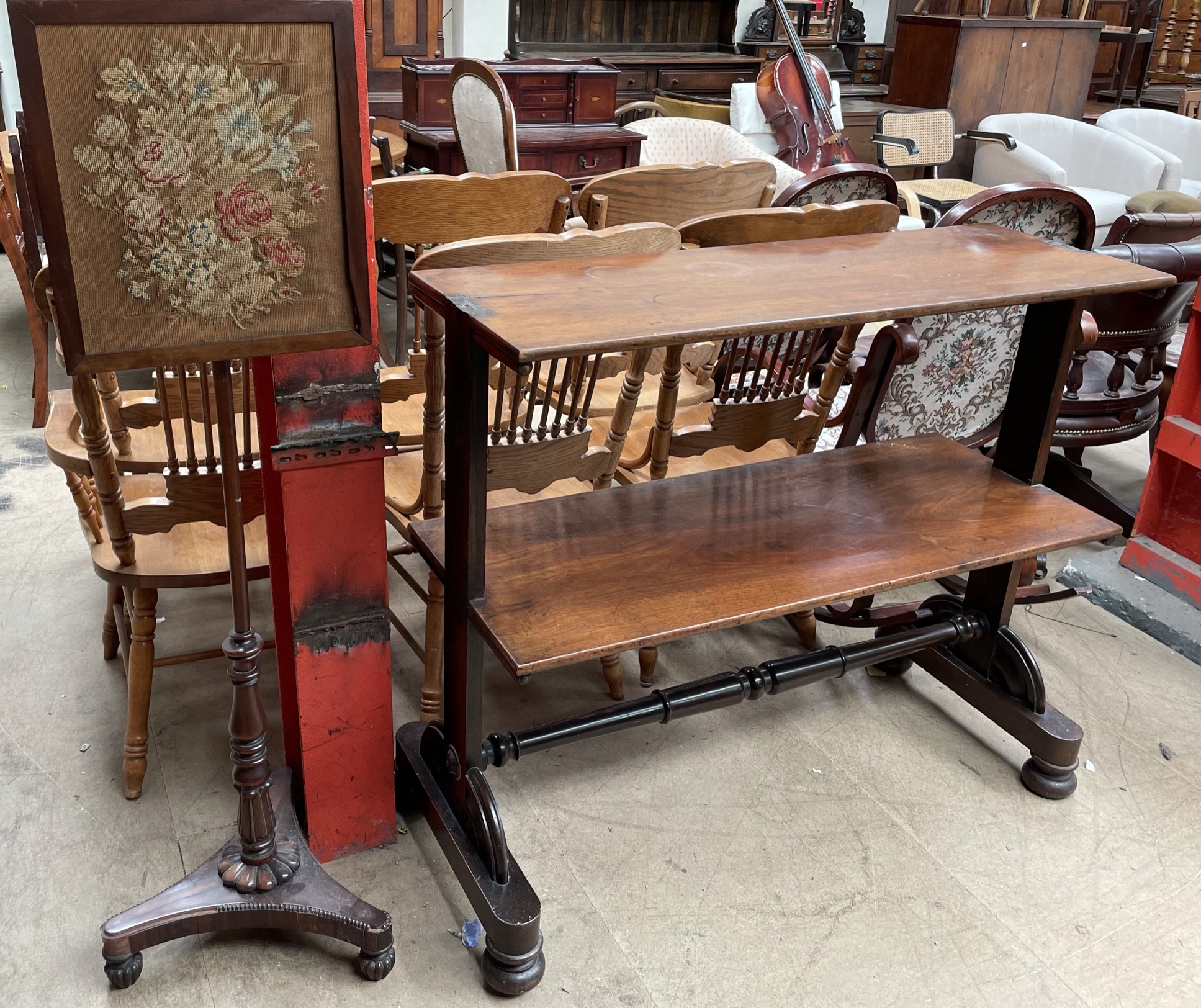 A Victorian rosewood pole screen,