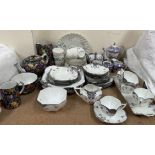 A Shelley black leaf pattern part tea set, No 115 75,