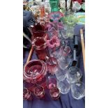 Assorted cranberry glass, jack in the pulpit glass vases,