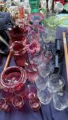 Assorted cranberry glass, jack in the pulpit glass vases,
