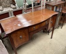 A reproduction mahogany sideboard together with a 20th century walnut display cabinet