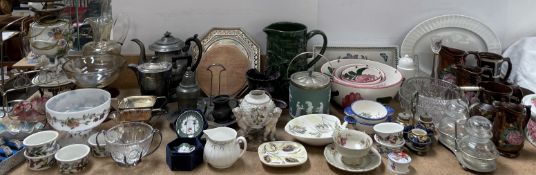 A large lot including Copper lustre jugs together with glass bowls, pottery bowls,