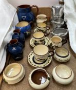 A mottoware part tea set together with other mottowares and an aluminium part tea set