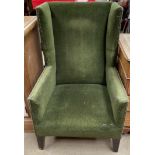 A 19th century upholstered wing back library chair,
