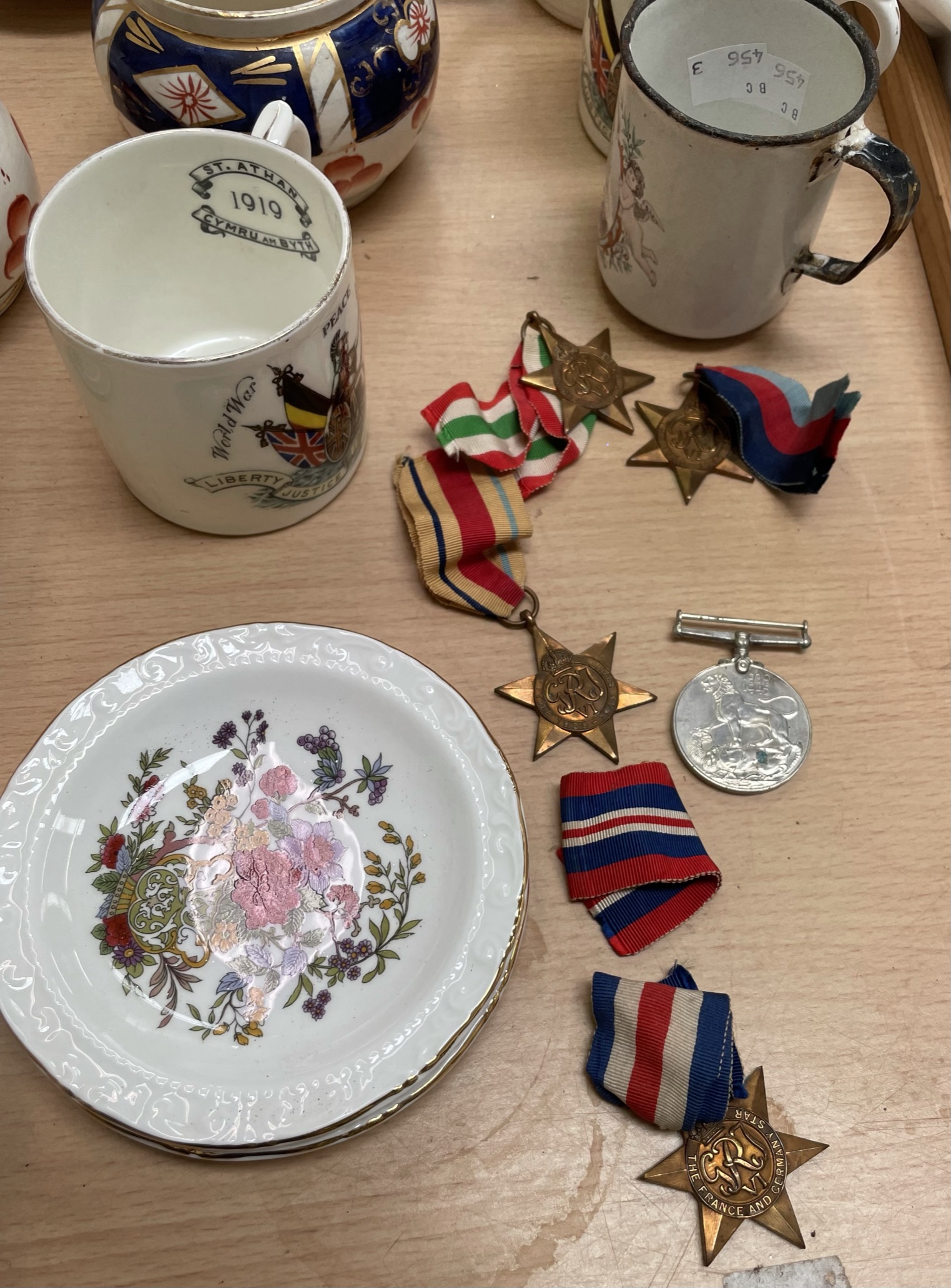 Five World War II medals, together with commemorative china, - Image 2 of 3