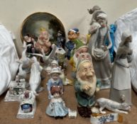 Lladro figures, together with Nao figures, dogs of foo, fairings,